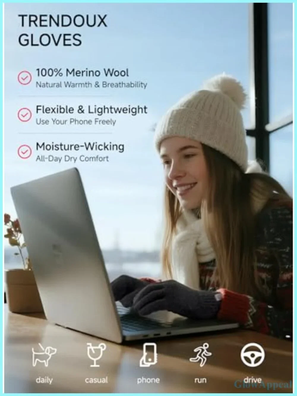 100% Merino Wool Touchscreen Gloves for Men Women